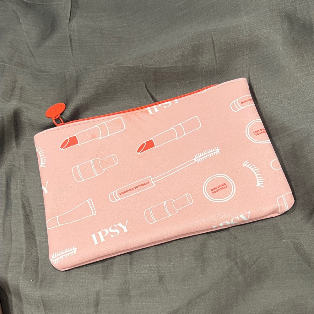 Ipsy Coral Cosmetic Bag with Beauty Icons